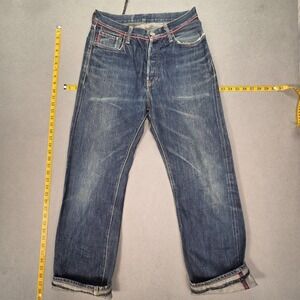 Kapital Jeans Mens Selvedge Blue Raw Medium Wash Straight Altered Hem Fits 28x27